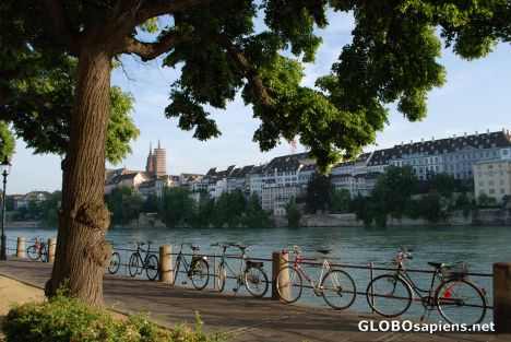 Postcard Rhein banks in Basel