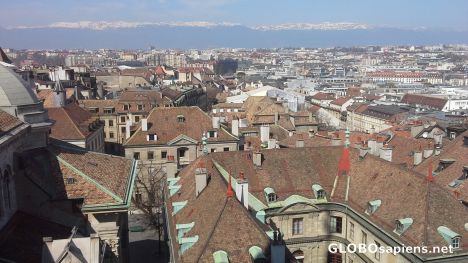 Postcard Geneva from the tower of St Peter Cathedral