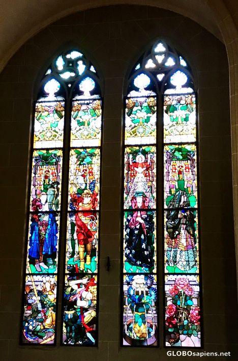 Postcard Stained glass windows in the Fribourg cathedral.