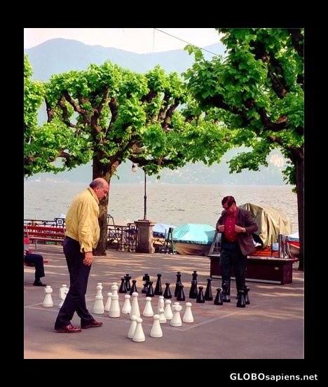 Postcard Playing chess - Lugano, Switzerland