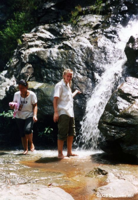 Postcard Stacia enjoying the Waterfall