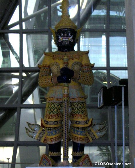 Postcard Suvarnabhumi Airport, closeup of the warrior