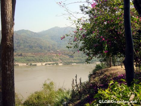 Postcard Mekong River Valley overlooking Laos