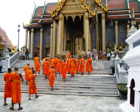 Postcard Monks enter Wat Phra Kaew