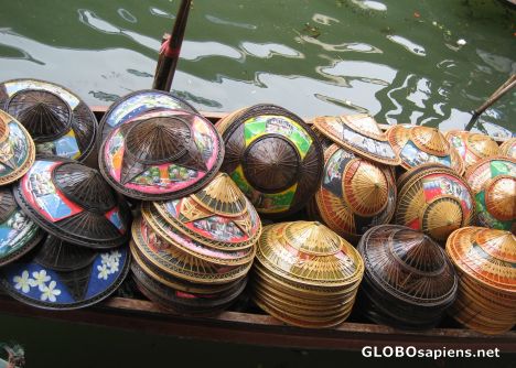 Postcard Floating Market - A Boat full of Colorful Hats