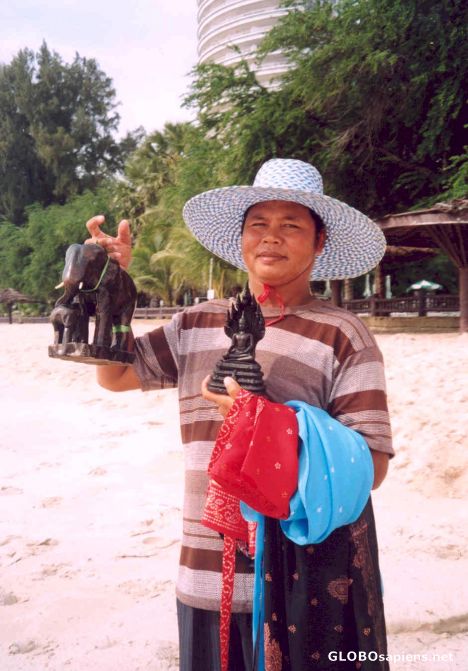 Postcard Wandering vendor at Cha-am beach