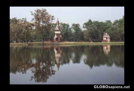 Postcard Sukhothai central lake.