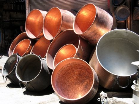 Postcard large copper kettles
