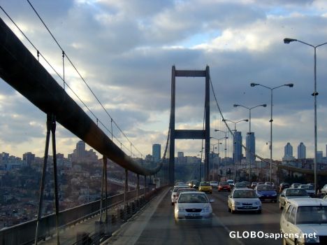 Postcard the Bosphorus Bridge connecting Asia and Europe