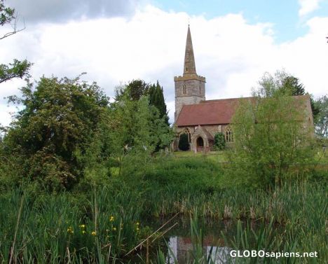 Postcard Gloucestershire Church & Pool with wild Irises