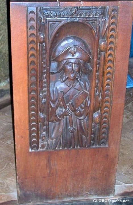 Postcard Carved pew end at St Levan's church