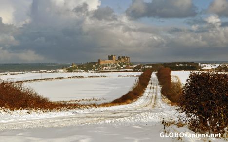 Postcard Bamburgh Castle, Northumberland, England (snow)