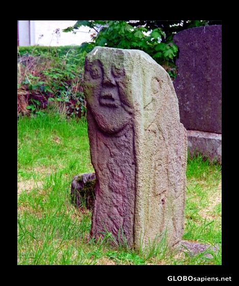 Postcard Stone-face gravestone, Northern Ireland