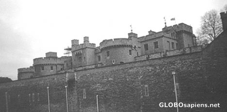 Postcard Black/white picture of London Tower`s outerwalls