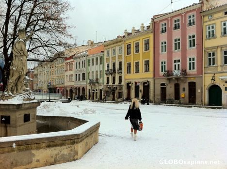 Postcard Lwów (UA) - Boxing Day snow on the Rynok