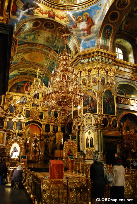 Postcard The interior of the Dormition Cathedral in Pochayi