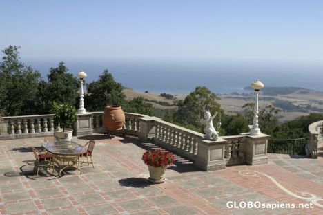 Postcard Hearst Castle: view to San Simeon and the ocean