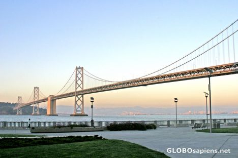 Postcard San Francisco: The embarcadero and Bay Bridge