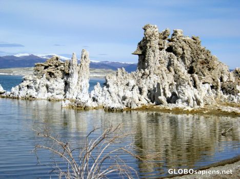 Postcard Mono lake and limestone rock