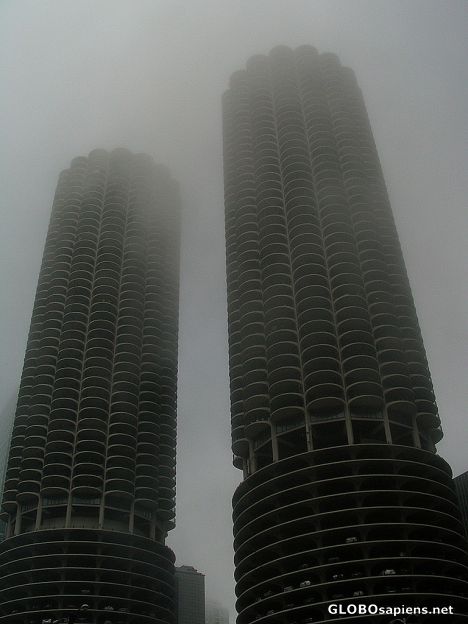 Postcard Twin Towers in the mist
