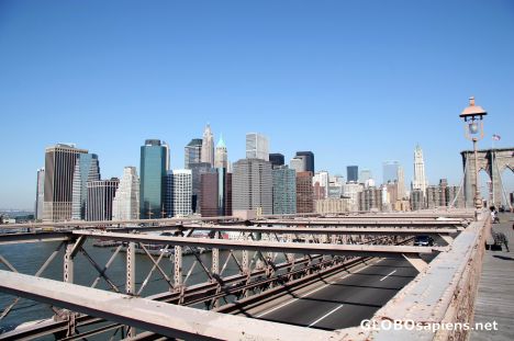 Postcard The Brooklyn Bridge in view of Manhattan