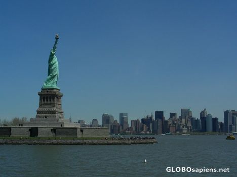 Postcard Liberty and Manhattan