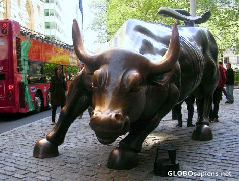 Postcard Wall Street charging Bull
