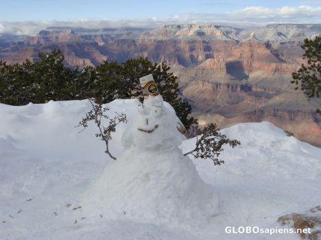 Postcard Snowman in Grand Canyon