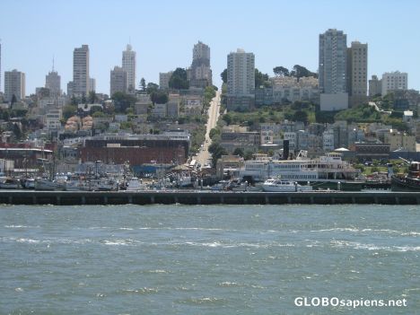 Postcard view of SF from a boat