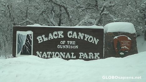 Postcard Snowy entrance to Black Canyon NP