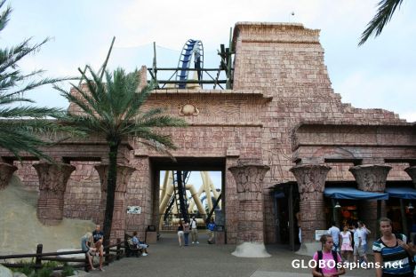 Postcard Busch Gardens; Egypt area and the Montu
