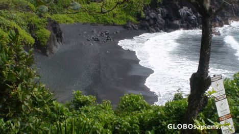 Postcard Black Sand Beach on way to Hana Maui