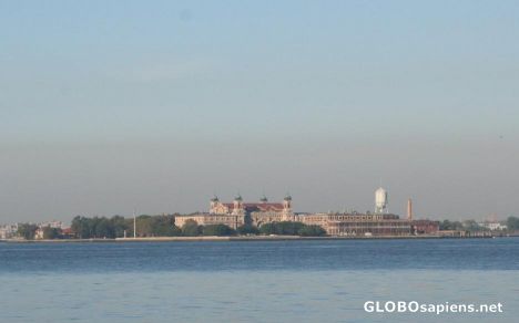 Postcard Battery Park; View of Ellis Island