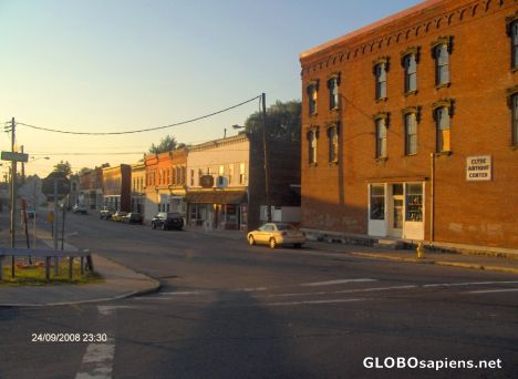Main street in Clyde in sunset