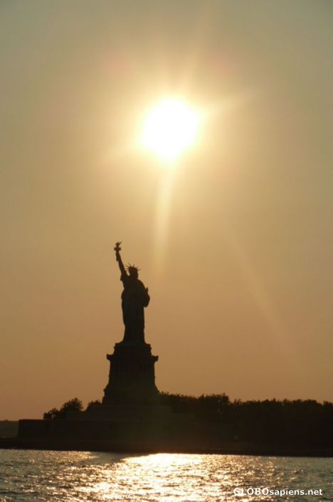 Postcard Statue of Liberty at sunset