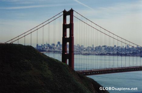 Postcard San Francisco seen through Golden Gate Bridge