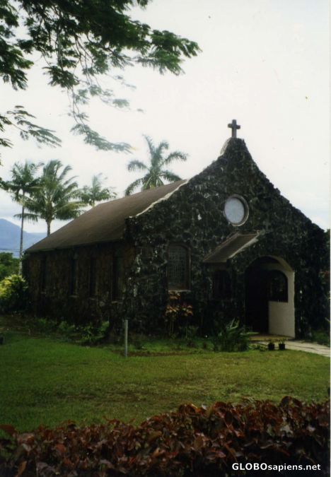 Postcard Lava rock church-side view
