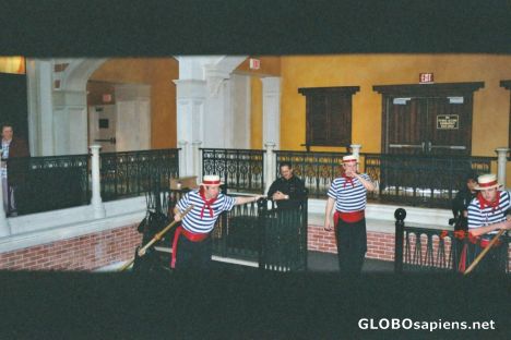 Postcard Gondoliers in Venician  hotel