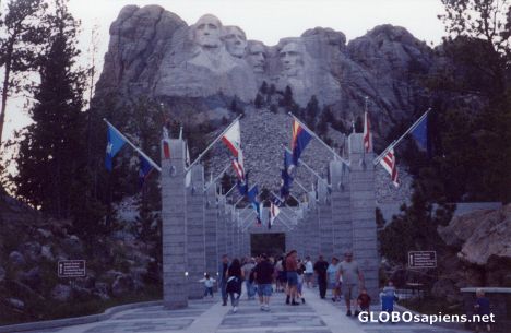 Postcard Mount Rushmore Avenue of Flags