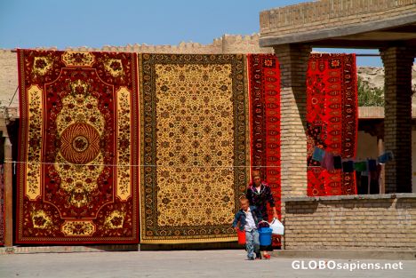 Postcard Bukhara - carpets & buckets