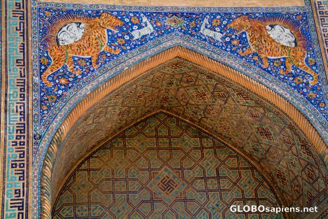 Postcard Samarkand - Sher-Dor Madrassah Iwan's Detail