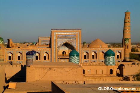 Postcard Khiva - view of old town at sunset