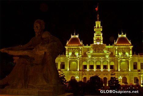 Postcard City Hall, Ho Chi Minh's statue, Saigon