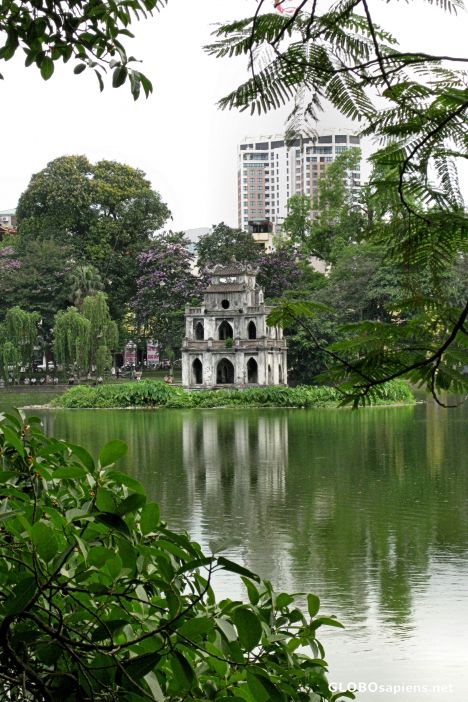 Postcard Hoan Kiem Lake's Thap Rua (Tortoise Tower), Hanoi