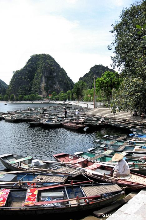 Postcard Tam Coc, on the Ngo Dong River near Ninh Binh.