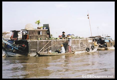 Postcard Floating market at the Mekong river.