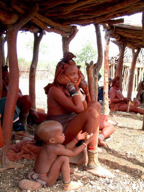 Postcard Namibia - Ova-Himba 'living room'