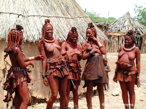 Postcard Namibia - a happy Ova-Himba village