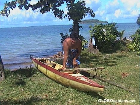 Postcard Samoan canoe