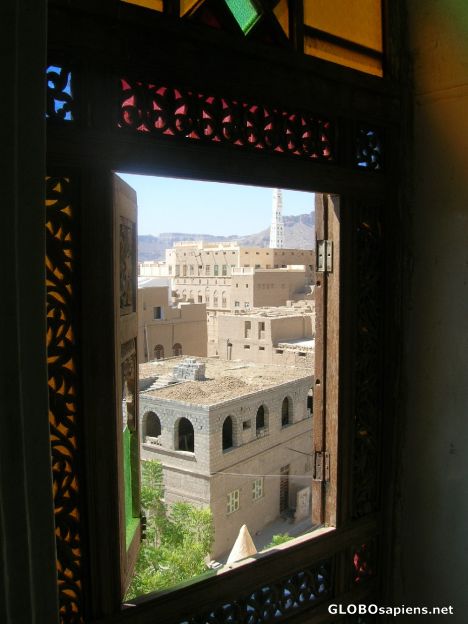 Postcard Window view of the Mosque/Library